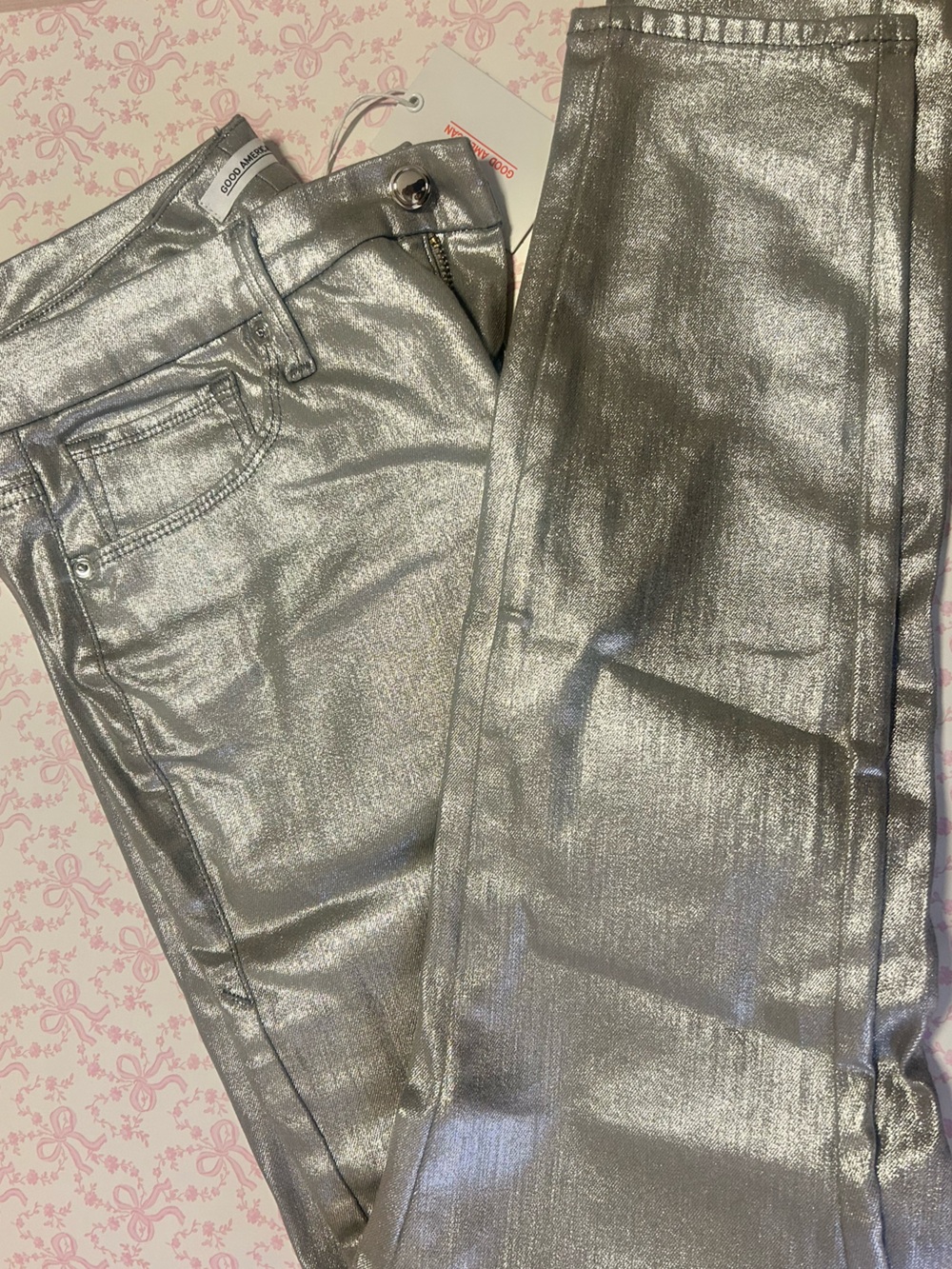 Good American Good Waist Silver metallic Skinny Jeans for Women NWT size 14 - Picture 4 of 5